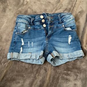 Perfect condition! High rise dark blue jean ripped shorts. Size 01,